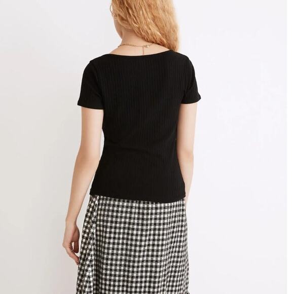 NWT Madewell Ribbed Sweetheart Tee Black Basic Minimalist S - Picture 3 of 9